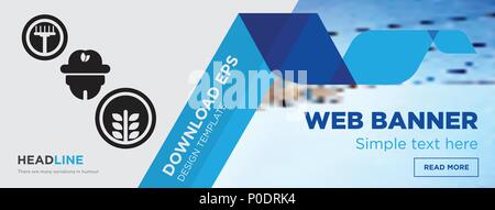 Concept d'agriculteurs page web Template design bannière horizontale sur fond abstrait avec télévision vectorielles moderne d'icône et de formes géométriques. Illustration de Vecteur