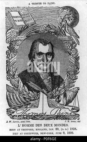 . English : 'un hommage à Paine,' un montage hommage à Thomas Paine, l'imprimante, par l'artiste américain John Wesley Jarvis. Gravure sur bois. Avec la permission de l'estampes et photographies Division, Library of Congress, Washington, D. C. . aux environs de 1809. John Wesley Jarvis (1781-1839) Alternative Names John Jarvis ; Jarvis Description American portrait painter Date de naissance/décès 1780 1840 Lieu de naissance/décès South Shields New York City contrôle d'autorité : Q3182713 : VIAF ?30715649 ISNI : ?0000 0001 1755 3494 ULAN : ?500008614 RCAC : ?c92020585 GND : ?133033295 WorldCat , J. R. Ames 239 Un hommage à P Banque D'Images