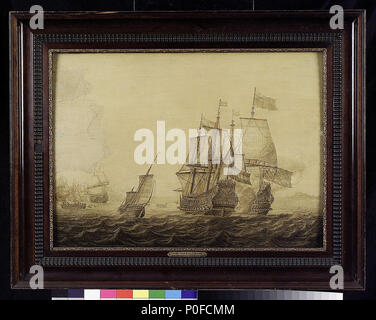 . Français : Action entre les navires anglais et néerlandais l'aggravation du conflit des intérêts commerciaux entre l'Angleterre et les Pays-Bas dans la première moitié du 17ème siècle a atteint son paroxysme en 1651, lorsque la Loi sur la navigation de Cromwell Anglais restreint le commerce pour les navires anglais et ce qui a frappé à la position néerlandaise comme 'les transporteurs de l'Europe". Une mission diplomatique néerlandaise a échoué à résoudre les problèmes et la première de trois guerres qui ont suivi rapidement de la mer anglo-néerlandaise a éclaté en 1652 (-1654). Cette peinture est pensée pour se rapporter à une action pendant la deuxième ou troisième guerres néerlandais, 1665-67 et 1672-74. Le princ Banque D'Images