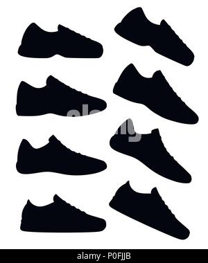 Silhouette noire. Chaussures Sneaker. Athletic chaussures de sport de remise en forme, d'illustration vectorielle. Fashion sport wear, chaussures de tous les jours. Vector illustration isola Illustration de Vecteur