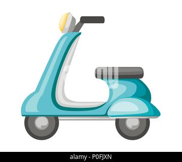 Scooter rétro Turquoise. Icône vecteur plate. Vieille illustration de transport. Cartoon vector illustration isolé sur fond blanc. Illustration de Vecteur