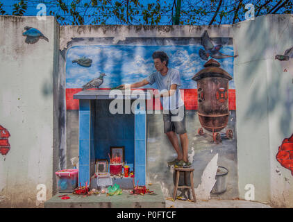 Georgetown, Malaisie - l'île principale de Malaisie, Penang est célèbre pour son art de rue ici en particulier l'une des nombreuses peintures de Georgetown Banque D'Images