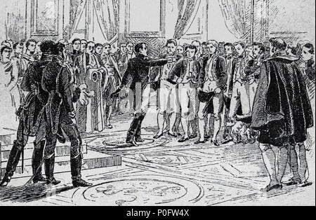 Abdication de Napoléon I,1815. Les membres de la Chambre ont demandé que Napoléon abdiquer. La France. Banque D'Images