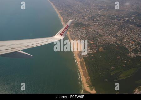 Vue de Spicejet vol au dessus de Chennai, Inde Banque D'Images