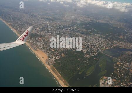 Vue de Spicejet vol au dessus de Chennai, Inde Banque D'Images