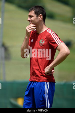 Neustift, Tyrol, Autriche - le 28 mai 2018. Joueur de football russe Alan Dzagoev au cours de camp d'entraînement à Neustift im Stubaital, Autriche. Banque D'Images