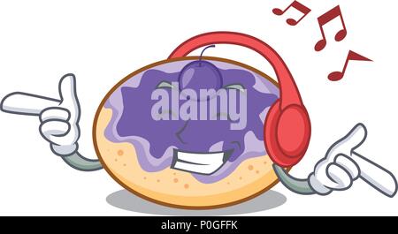 Musique écoute donut blueberry mascot cartoon Illustration de Vecteur