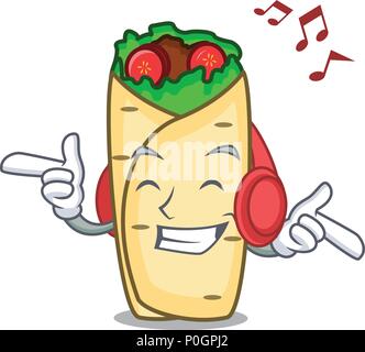 Musique écoute burrito mascot cartoon style Illustration de Vecteur