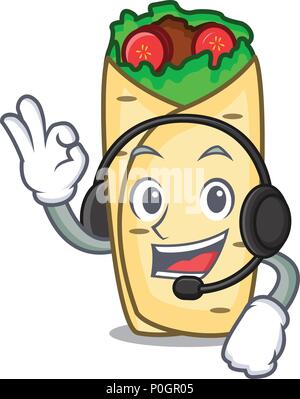Casque avec burrito mascot cartoon style Illustration de Vecteur