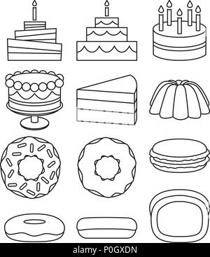 Noir et blanc d'art de la ligne 12 dessert icon set Illustration de Vecteur