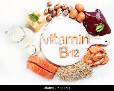 Plus d'aliments en vitamine B12 (cobalamine). La saine alimentation Banque D'Images