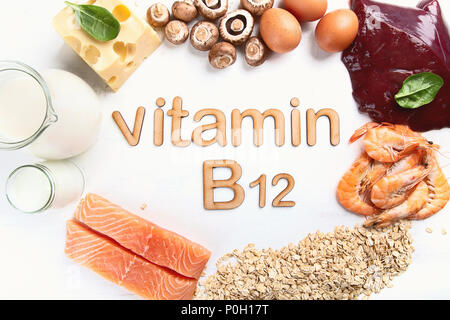 Plus d'aliments en vitamine B12 (cobalamine). La saine alimentation Banque D'Images