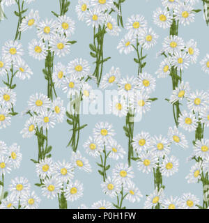 Daisy Bunch Seamless Pattern isolé sur fond bleu. Camomille romantique sans couture pour bouquets Rapport d'impression, l'arrière-plan, et le design de mode.. Banque D'Images