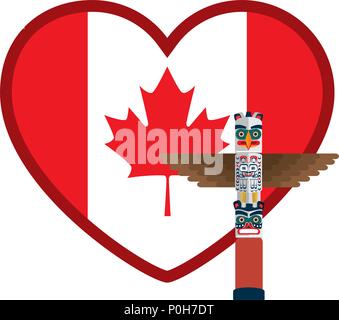 Coeur drapeau canadien avec vector illustration design totem Illustration de Vecteur