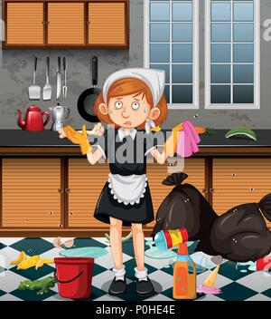 Une servante de nettoyage Cuisine sale illustration Illustration de Vecteur