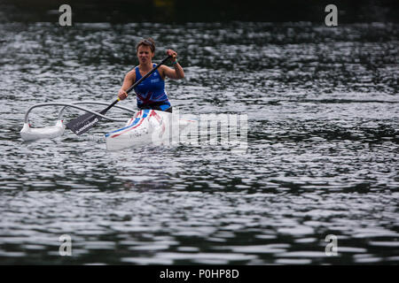 9 juin 2018 Ada Ciganlija, régates, Belgrade, Serbie ; ECA Canoe Sprint et Paracanoe Championnats d'Europe seniors ; Emma Wiggs de GBR en concurrence dans les VL2, une finale 200m, course de sprint Banque D'Images