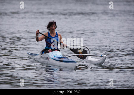 9 juin 2018 Ada Ciganlija, régates, Belgrade, Serbie ; ECA Canoe Sprint et Paracanoe Championnats d'Europe seniors ; Jeanette Chippington de GBR en concurrence dans les VL2, une finale 200m, course de sprint Banque D'Images