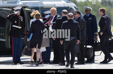 Saguenay, Canada. 8 juin, 2018. Président américain Donald Trump en arrivant sur un Marine à Charlevoix pour le Sommet G7 Canada 2018. Crédit : Patrice Lapointe/ZUMA/Alamy Fil Live News Banque D'Images