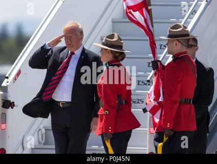 Saguenay, Canada. 8 juin, 2018. Président américain Donald Trump arrivant pour le Sommet G7 Canada 2018. Crédit : Patrice Lapointe/ZUMA/Alamy Fil Live News Banque D'Images