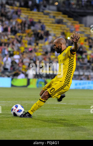 Le samedi, Juin 2, 2018 : Columbus Crew SC avant Federico Higuain (10) prend un coup de pied de pénalité dans la deuxième partie du match entre Toronto FC et Columbus Crew Stadium, MAPFRE à SC à Columbus OH. Crédit Photo obligatoire : Dorn Byg/Cal Sport Media. Score final : Columbus Crew SC 3 - Toronto FC 3 Banque D'Images