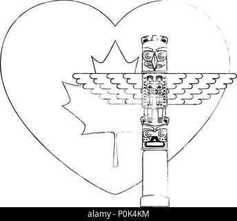 Coeur drapeau canadien avec vector illustration design totem Illustration de Vecteur