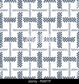 Tissu à carreaux motif Shibori. Modèle sans couture japonaise. Arrière-plan blanc. Couleur Indigo. Technique de teinture asiatiques classiques. Texture lisse pour papier peint, Illustration de Vecteur