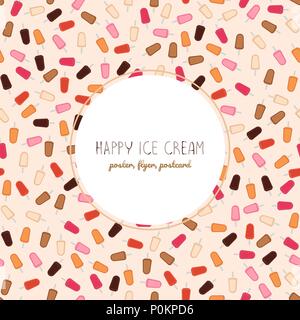 La crème glacée dans le cadre de texte. Délicieux dessert d'été. Fraise, fruits, vanille, chocolat et sucreries. Peut être utilisé comme modèle sans couture. Santé Naturelle de foo Illustration de Vecteur