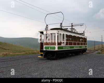 Snaefell Mountain Railway (le Sneffels Mountain Tramway) près du bungalow, Ile de Man, Royaume-Uni Banque D'Images