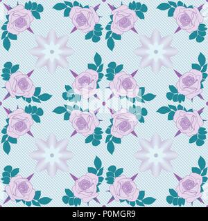 Vector pattern. transparente Roses violet sur fond bleu clair avec décor géométrique. Illustration de Vecteur