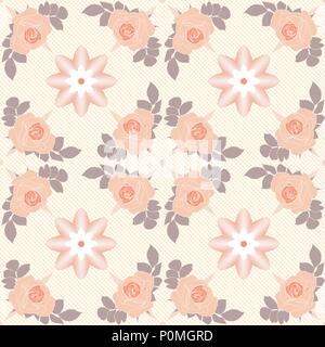 Vector pattern transparente. beige roses sur fond crème à décor géométrique. Illustration de Vecteur