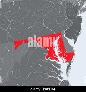 Les états américains - Carte du Maryland. Fait main. Les rivières et lacs sont indiqués. Merci de regarder mes autres images de la série cartographique - ils sont tous très détail Illustration de Vecteur