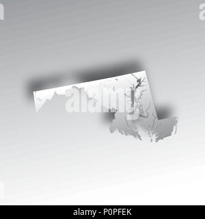 Les états américains - Carte du Maryland avec effet coupe papier. Fait main. Les rivières et lacs sont indiqués. Merci de regarder mes autres images de documents cartographiques - série e Illustration de Vecteur