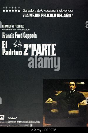 Titre original : The Godfather PART II. Titre en anglais : LE PARRAIN DEUXIÈME PARTIE. Film Réalisateur : Francis Ford Coppola. Année : 1974. Credit : PARAMOUNT PICTURES / Album Banque D'Images