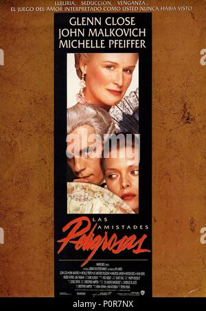 Titre original : Liaisons dangereuses. Titre en anglais : Liaisons dangereuses. Film Réalisateur : Stephen Frears. Année : 1988. Credit : Warner Brothers / Album Banque D'Images