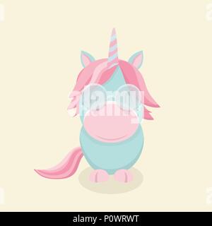 Funny cartoon unicorn sur fond pastel. Illustration de Vecteur