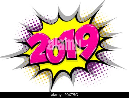 L'année 2019 pop art comic book text speech bubble Illustration de Vecteur