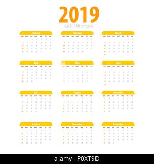 Calendrier 2019 imprimable modèle simple Illustration de Vecteur