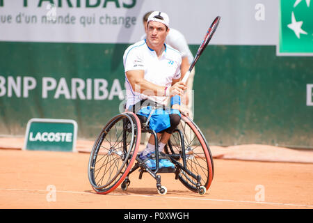 Paris, France. 9 juin, 2018. Gustavo Fernandez (ARG) Tennis : Gustavo Fernandez de l'Argentine au cours de la Men's wheelchair des célibataires match final du tournoi de tennis contre Shingo Kunieda du Japon à la Roland Garros à Paris, France . Credit : AFLO/Alamy Live News Banque D'Images