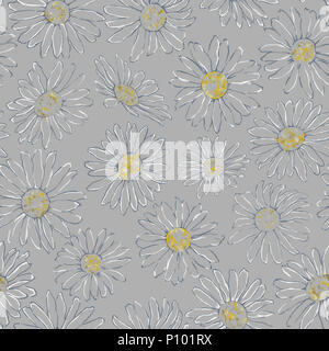 Dessin de ligne Daisy motif transparent sur fond gris. Transparente pour la camomille Rapport Papier peint, papier-cadeau, et le textile. Design Daisy pour l'arrière plan. Banque D'Images