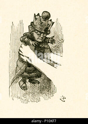 Cette illustration d'Alice tenant la reine rouge est dans de l'autre côté de 'et ce qu'Alice a trouvé là' par Lewis Carroll (Charles Lutwidge Dodgson), qui a écrit ce roman en 1871 comme une suite de 'Alice's Adventures in Wonderland". Banque D'Images