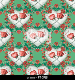 Digital art collage amour ornement concept technique pattern design transparent avec motif coeur et fleurs Banque D'Images