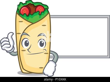 Thumbs up with board burrito cartoon style de caractères Illustration de Vecteur