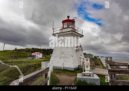 Phare du cap Enragé, Nouveau Brunswick, Canada. Vues de l'avant et l'arrière. Phare sans pilote. Banque D'Images