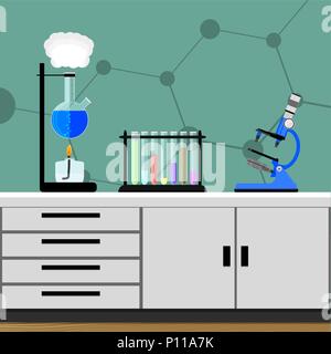 Expérience de laboratoire chimique. La recherche scientifique, des sciences de la médecine, de substance et de la microbiologie. Vector illustration Illustration de Vecteur