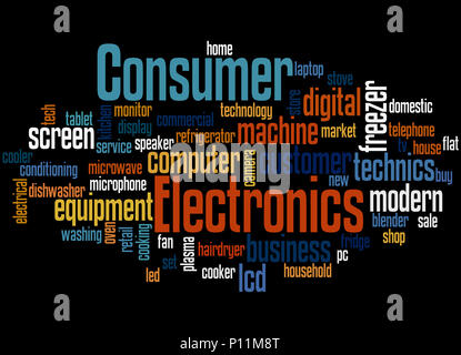 L'électronique grand public, mot concept cloud sur blackbackground. Banque D'Images