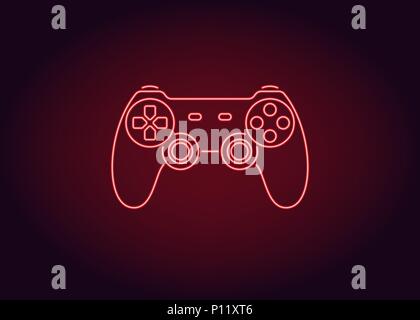 L'icône rouge néon de Joystick. Vector illustration de Gamepad sans fil rouge composé de néon de contours. Jeu de néon avec rétroéclairage joystick sur la ba Illustration de Vecteur