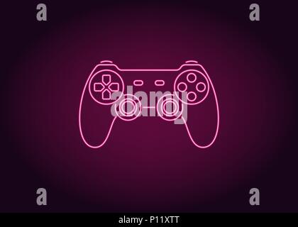 L'icône de Joystick Rose néon. Vector illustration de Gamepad Sans fil rose composé de néon de contours. Jeu néon manette avec rétro-éclairage de l'obscurité Illustration de Vecteur