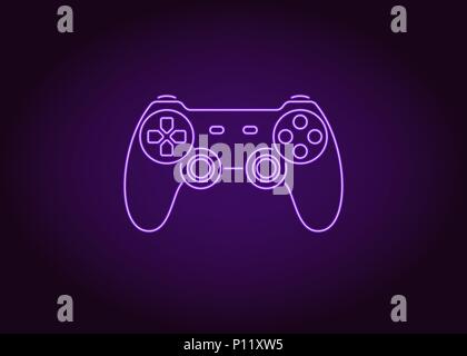 L'icône de néon violet Joystick. Vector illustration de Gamepad Sans Fil violet fluo composé de contours. Jeu de néon avec rétroéclairage joystick sur la d Illustration de Vecteur