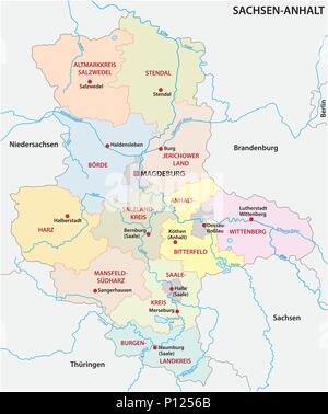 La SAXE-ANHALT et politiques administratives carte vectorielle, Allemagne Illustration de Vecteur