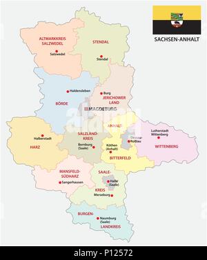 La SAXE-ANHALT et politiques administratives carte vectorielle avec drapeau, Allemagne Illustration de Vecteur